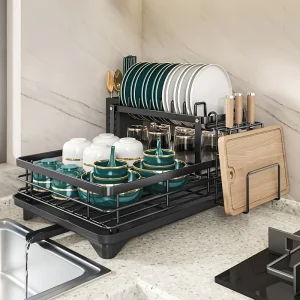 2-Tier Expandable Dish Drying Rack with Drainboard