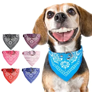 Adjustable Soft Leather Printed Dog Bandana Collar